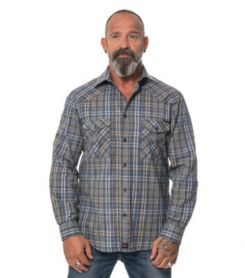 Men`s Flanell Shirt langarm X-Large Brown/Blue/Gray checkered