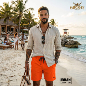 Herren Badeshort mit Innenhose und Taschen