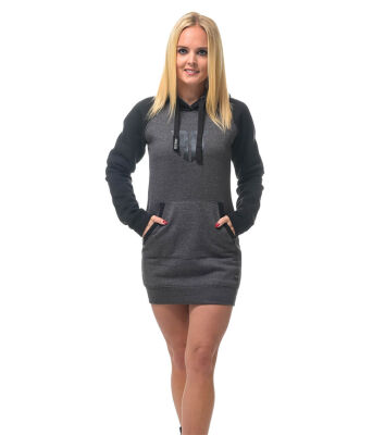 Hooded raglan Sweater Kleid Black/gray XS