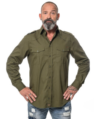 ROCK-IT Apparel Herren Langarm Hemd - Worker Shirt – Regular Fit X-Large Olive