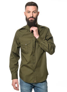 ROCK-IT Apparel Herren Langarm Hemd - Worker Shirt – Regular Fit X-Large Olive